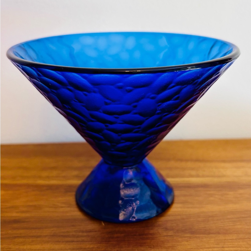 Vintage Blue Textured Glass Bowl
